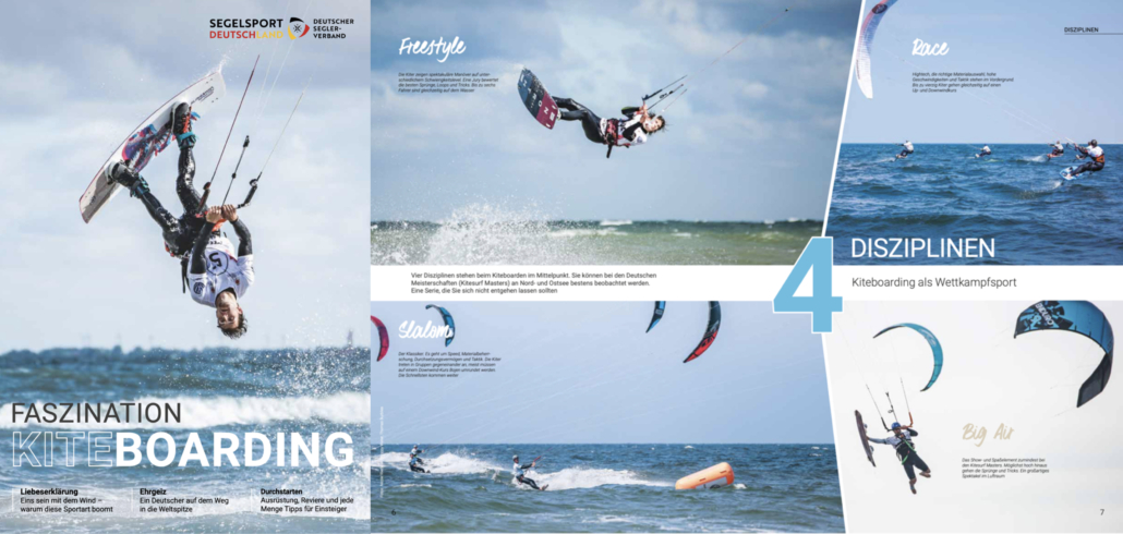 Max Petrat Cover DSV Faszination Kitesurfen Kiteboarding Kitesurfen vier Disziplinen Racing Freestyle Big Air Slalom